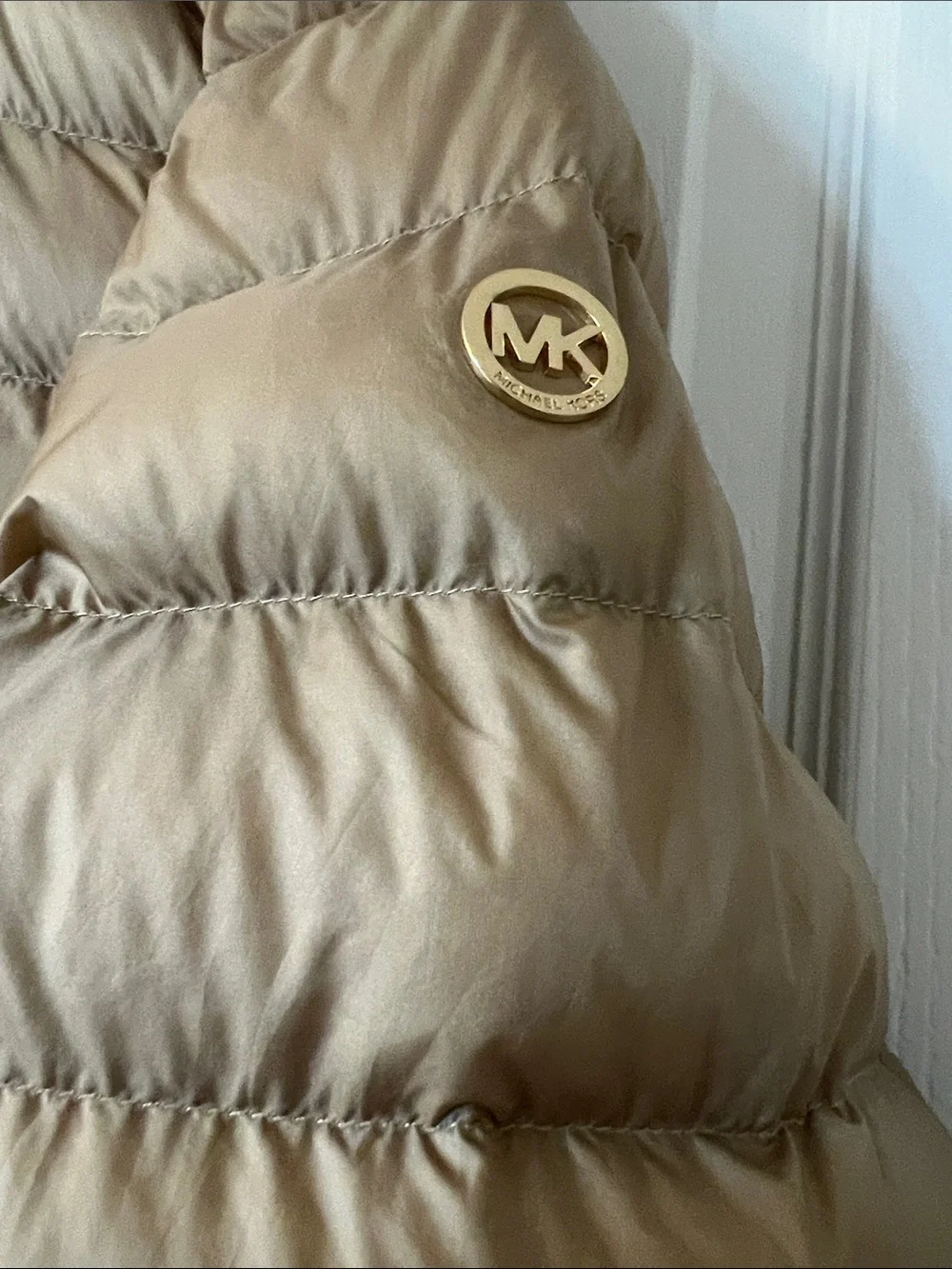 Michael Kors Tan Quilted Hooded Puffer Jacket